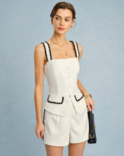 Beige Square Neck Contrasting Cami Top