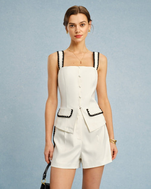 Beige Square Neck Contrasting Cami Top