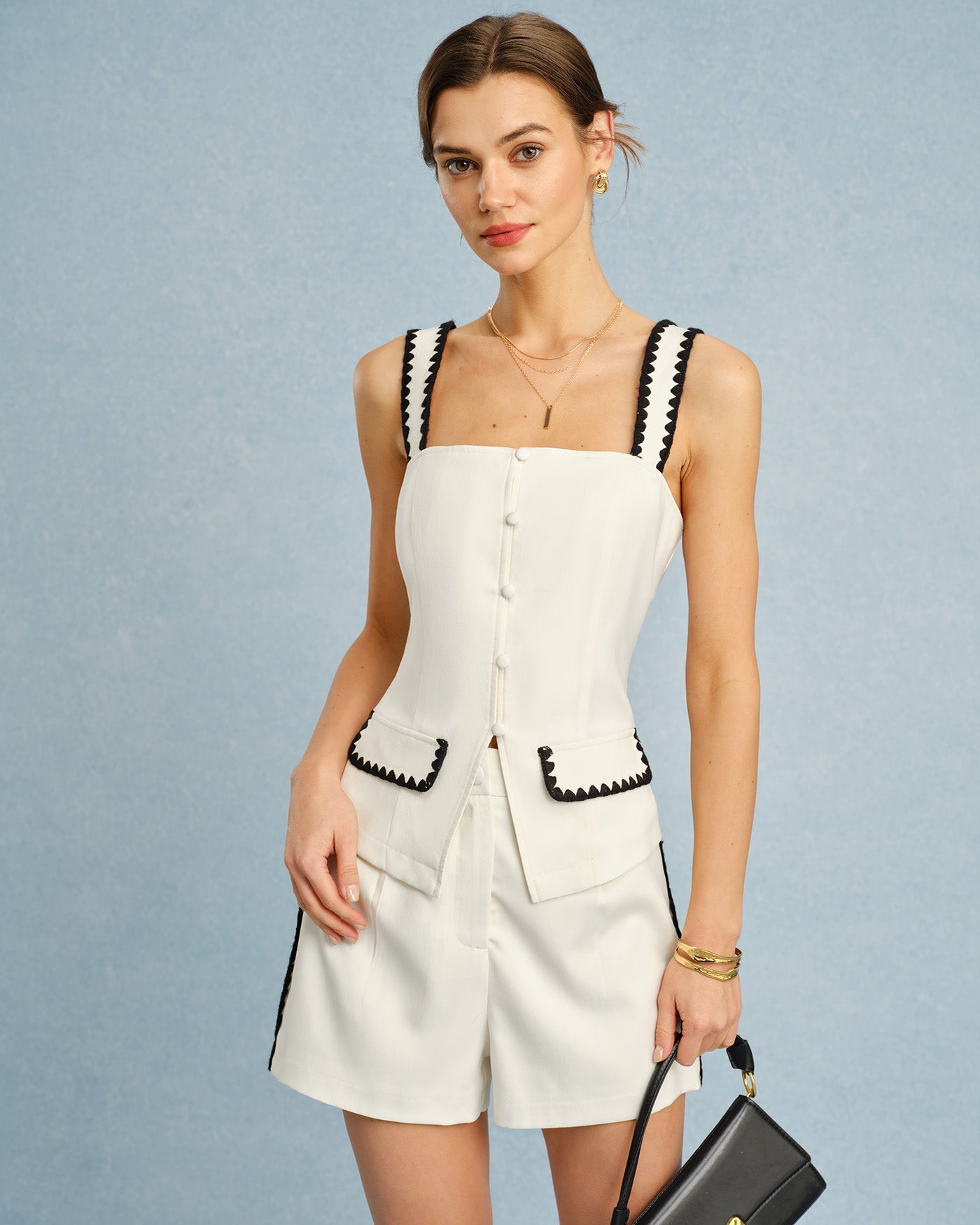 Beige Square Neck Contrasting Cami Top