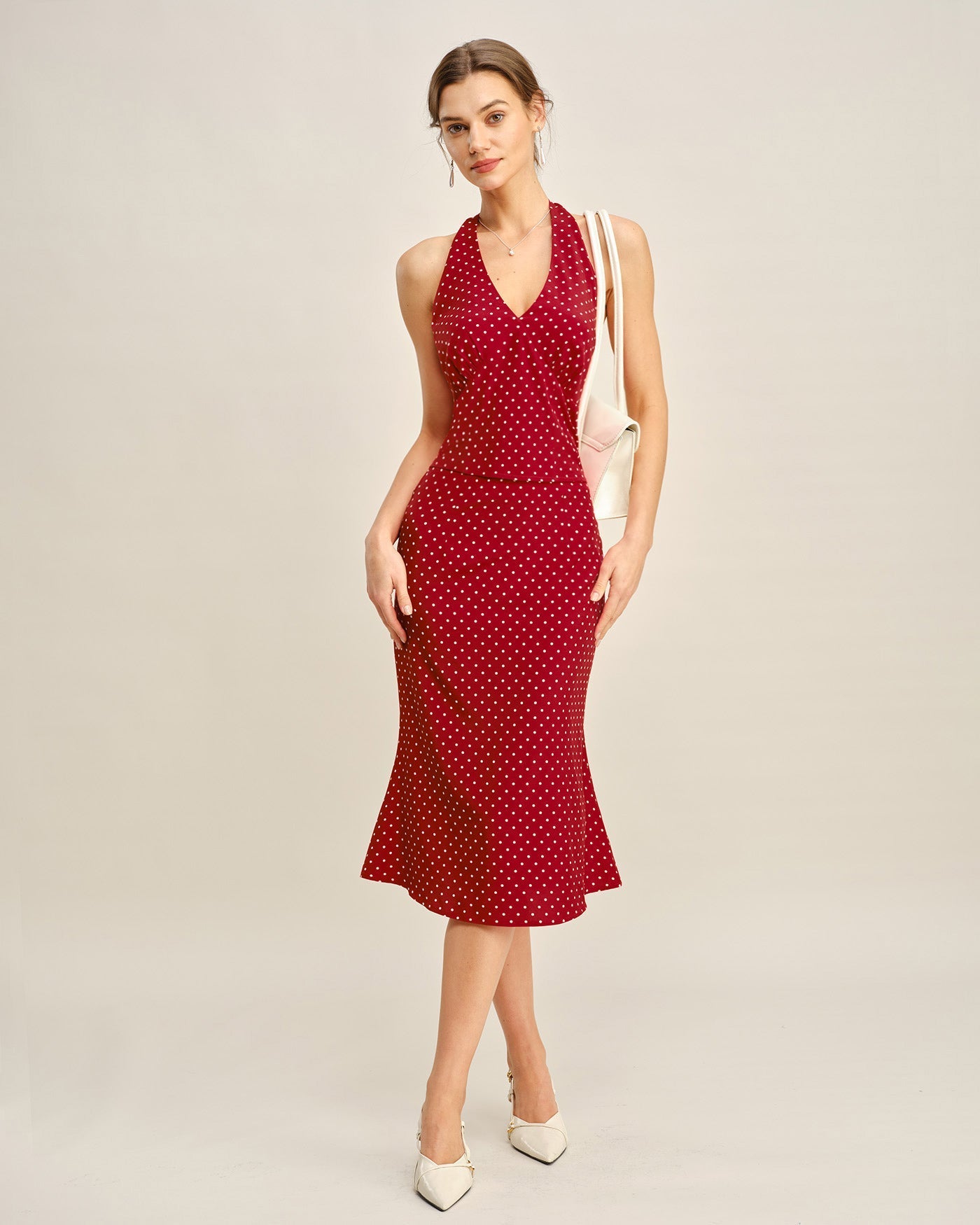 Red Halter Polka Dot Cami Top