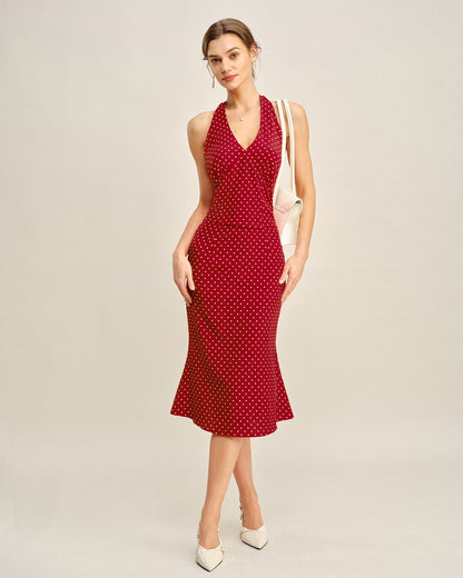 Red Halter Polka Dot Cami Top