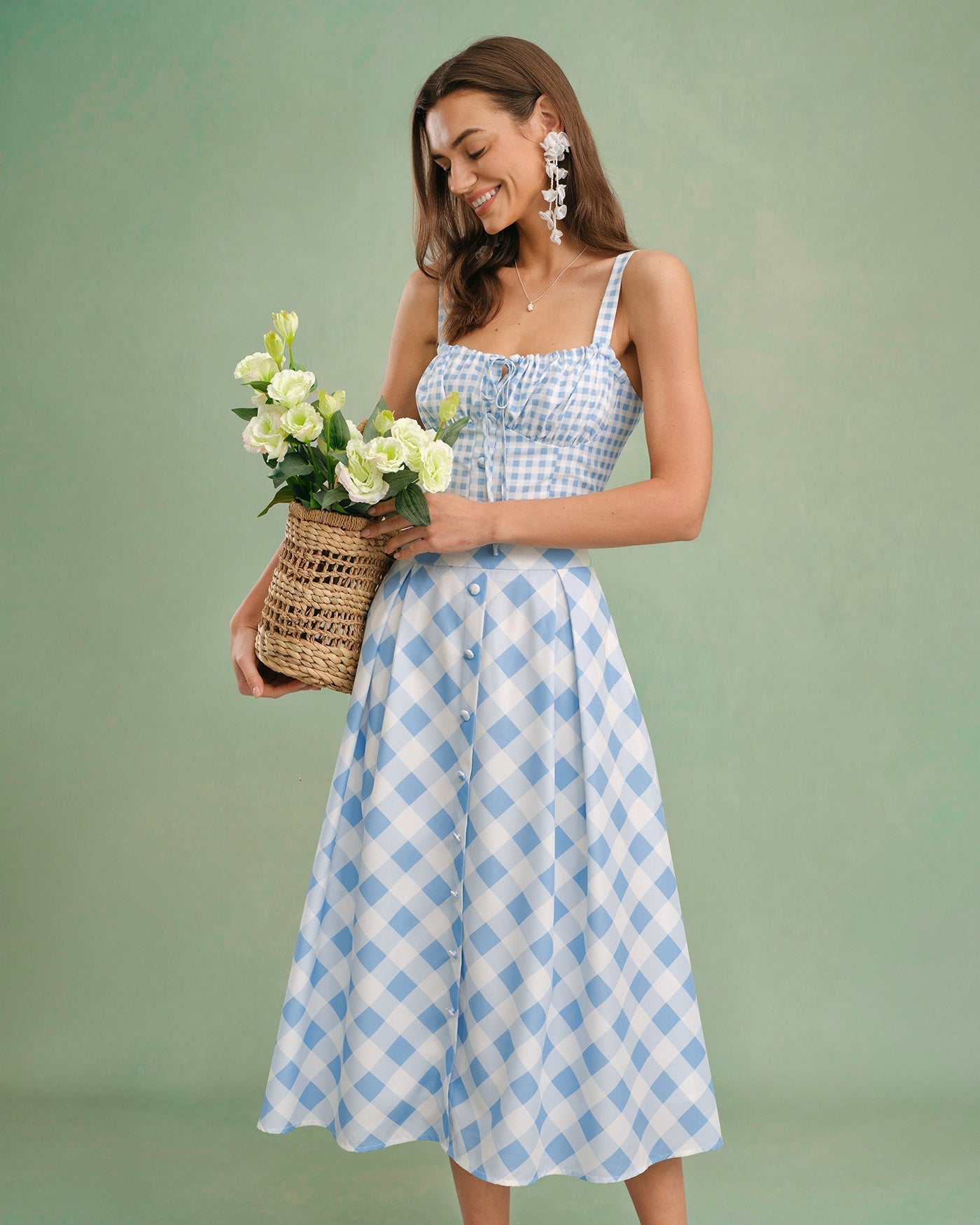 Blue X Cross Tie Plaid Cami Top