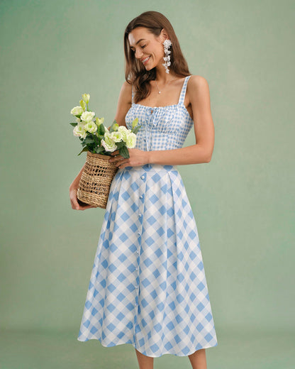 Blue X Cross Tie Plaid Cami Top