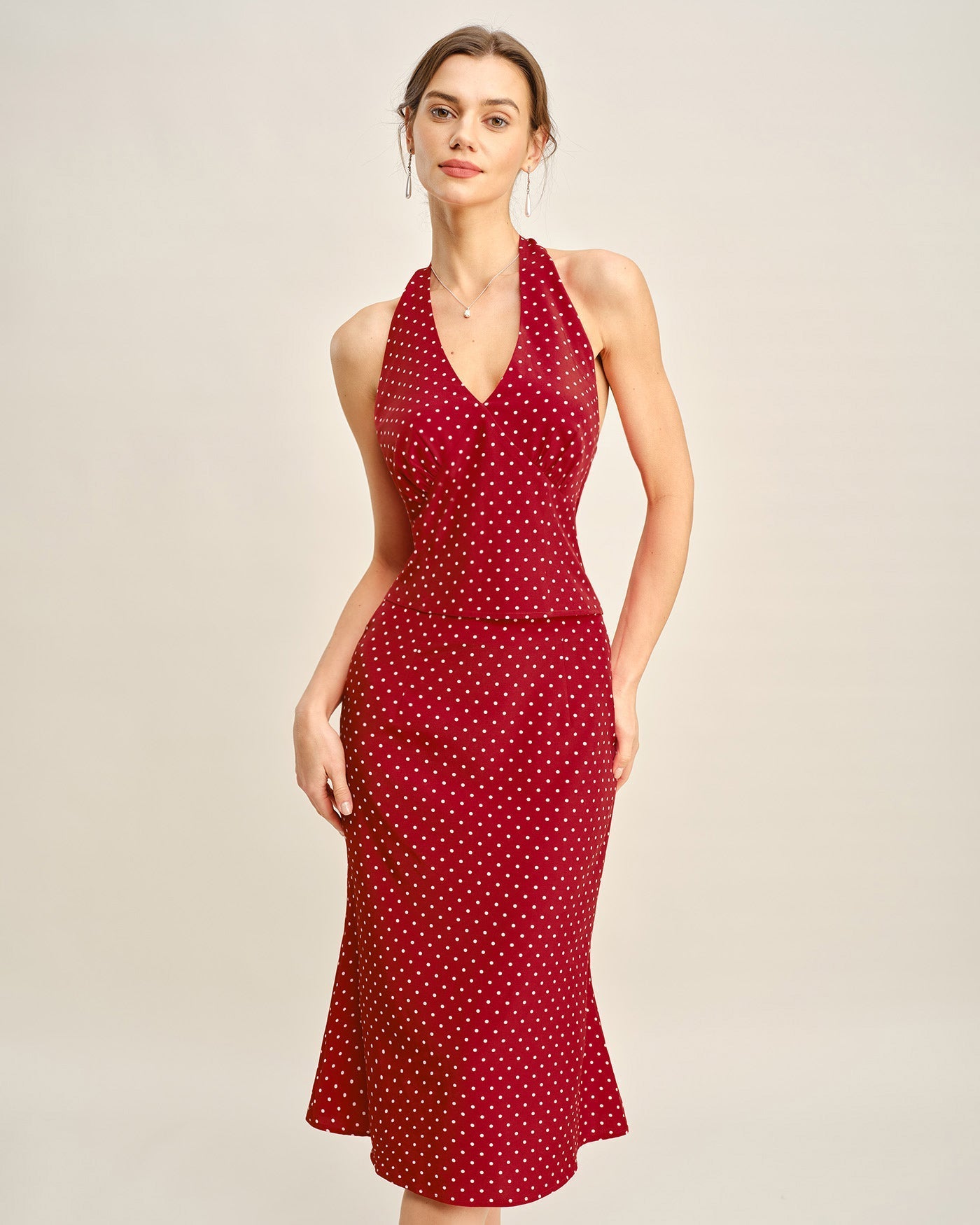 Red Halter Polka Dot Cami Top