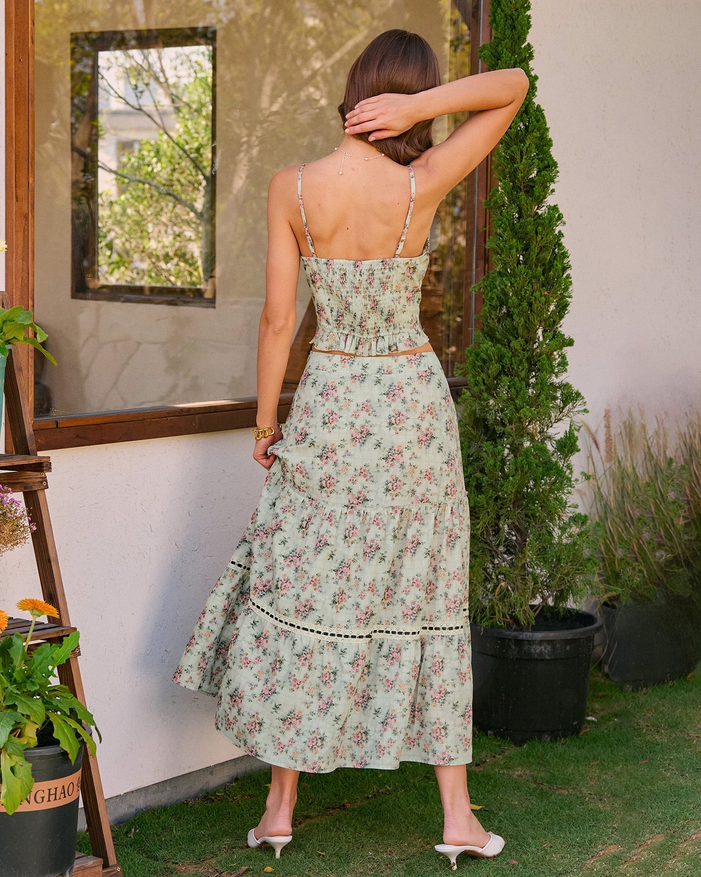 Green Sweetheart Neck Floral Cami Top