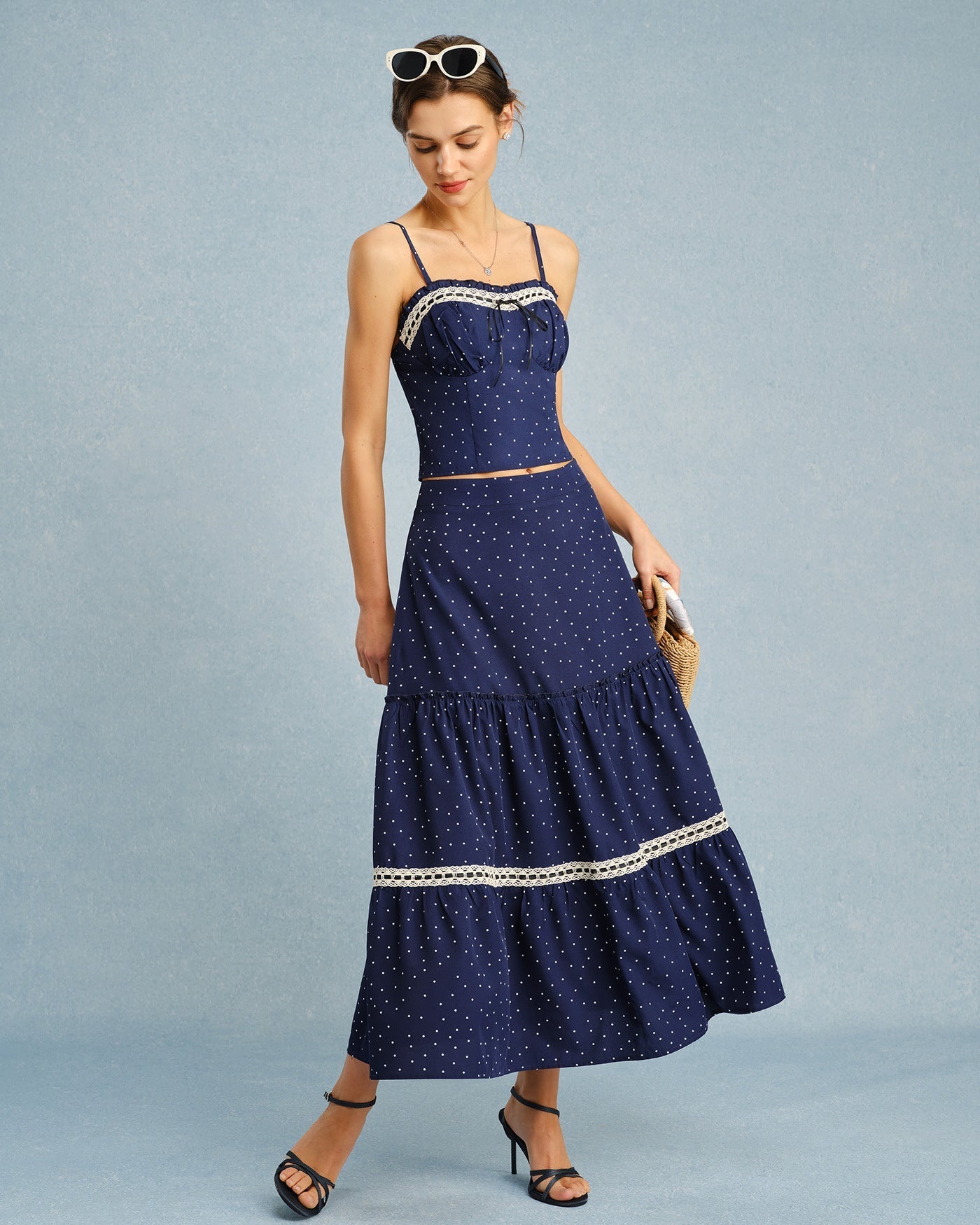 Navy Polka Dot Bowknot Cami Top