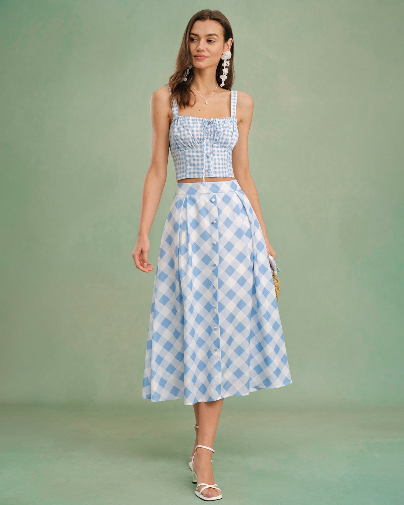 Blue X Cross Tie Plaid Cami Top