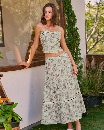 Green Sweetheart Neck Floral Cami Top