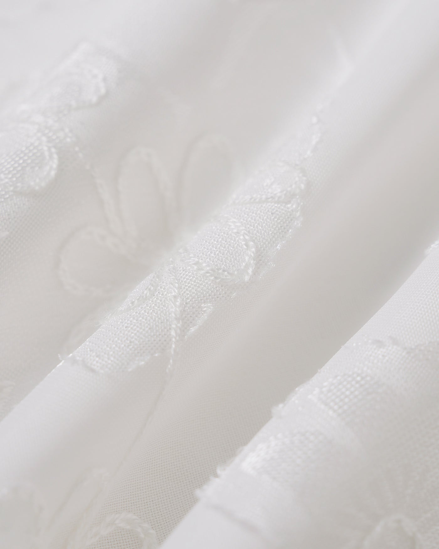 White Floral Textured Elastic Waist Pants
