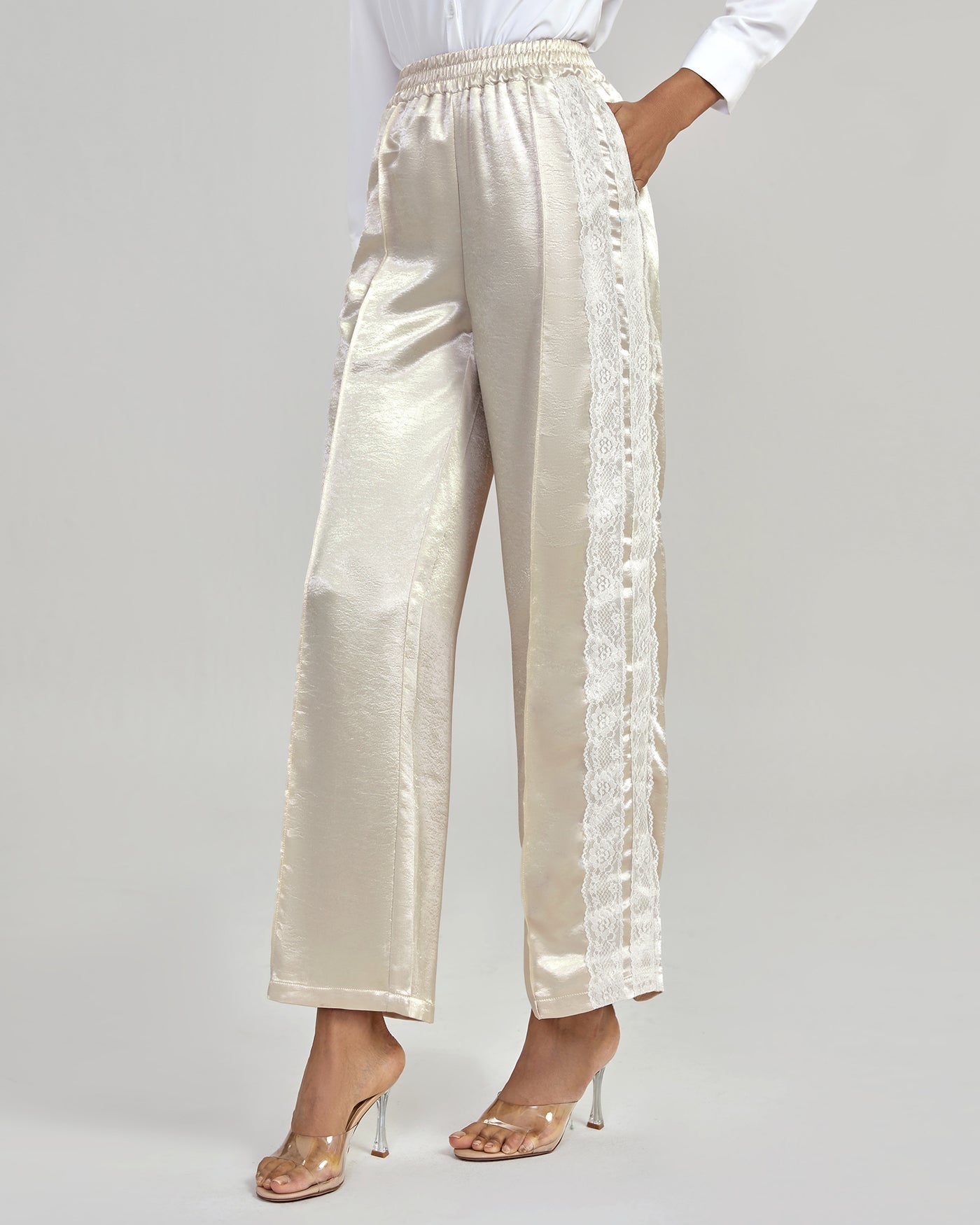 Apricot Elastic Waist Casual Pant