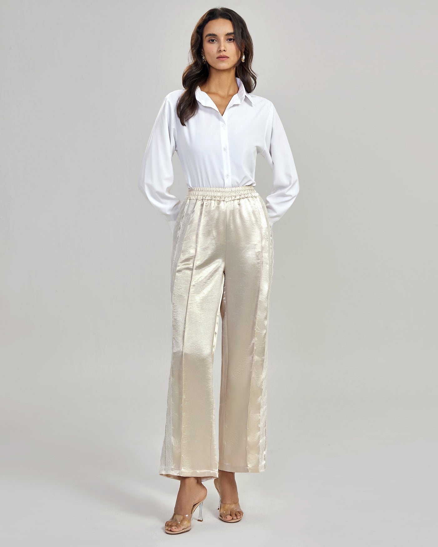 Apricot Elastic Waist Casual Pant