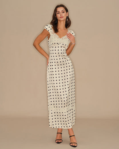 Apricot Polka Dot Lace Maxi Dress