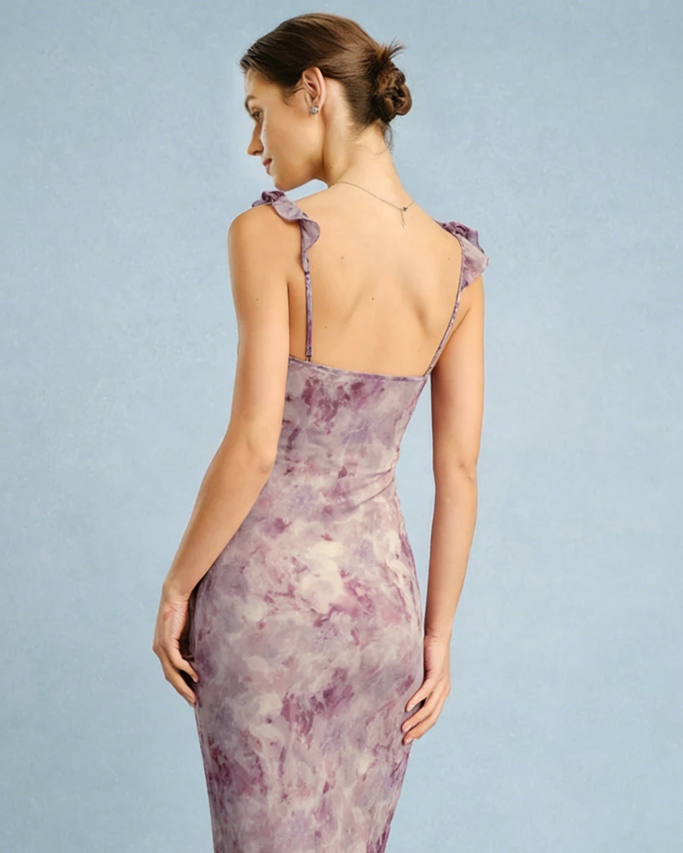 Purple Ruffle A-Line Slip Maxi Dress