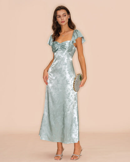 Green Sweetheart Neck Floral Maxi Dress