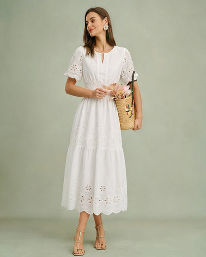 White V Neck Floral Maxi Dress