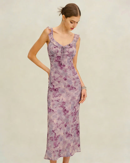 Purple Ruffle A-Line Slip Maxi Dress