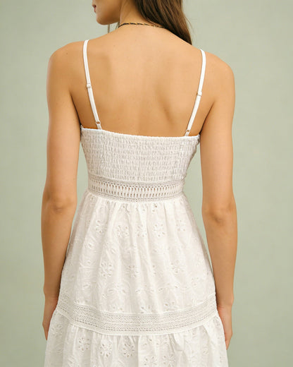 White Shirred Slip Maxi Dress