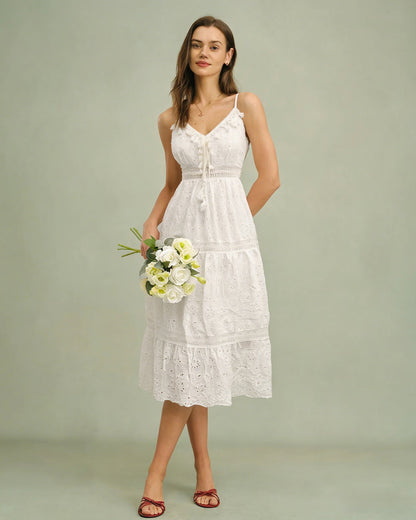 White Shirred Slip Maxi Dress