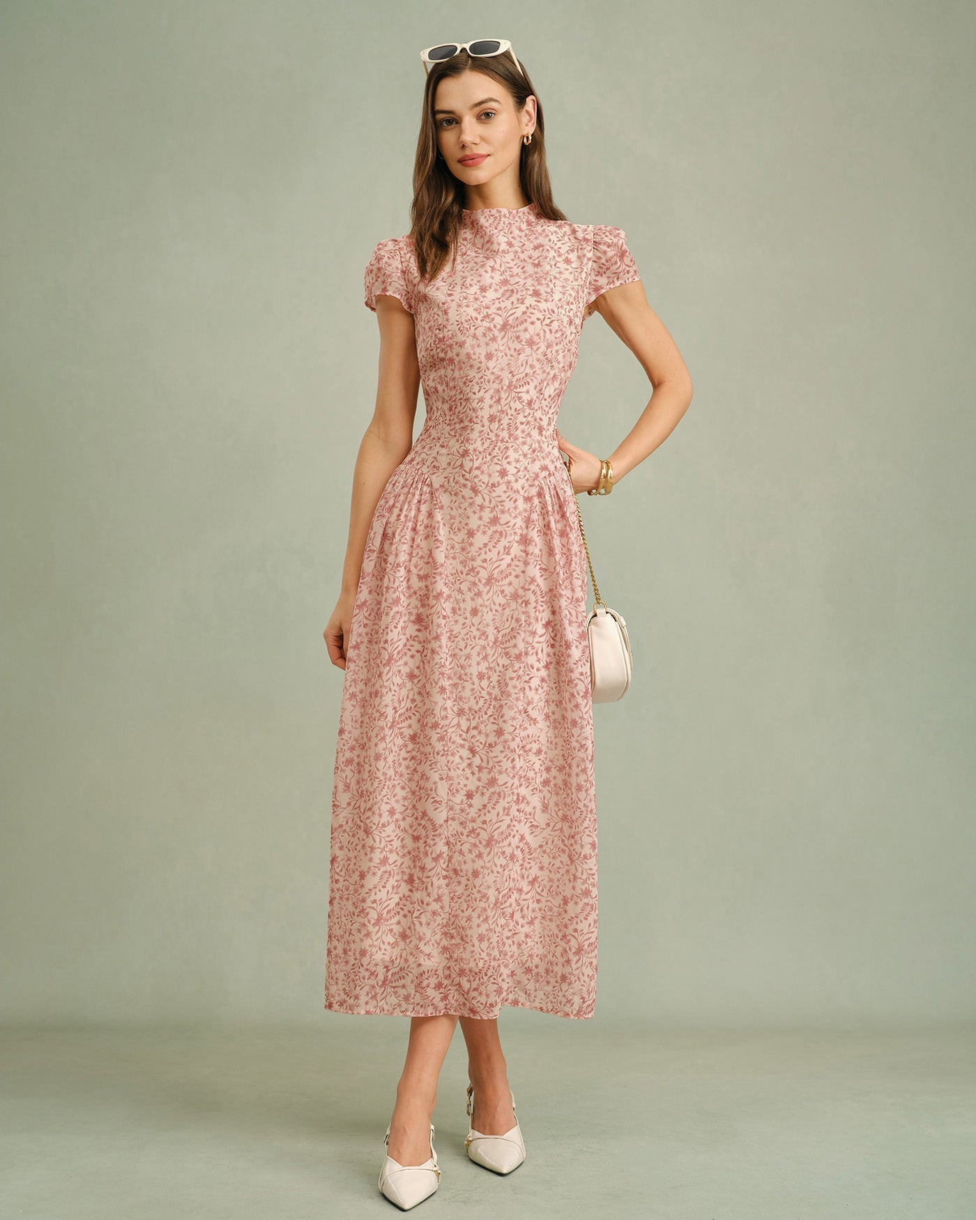 Pink Mock Neck Floral Maxi Dress
