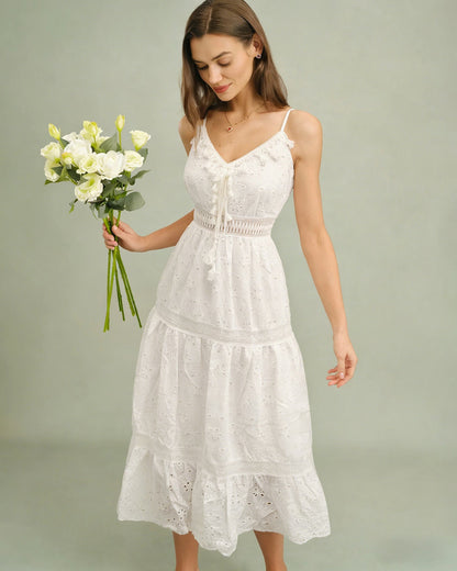 White Shirred Slip Maxi Dress