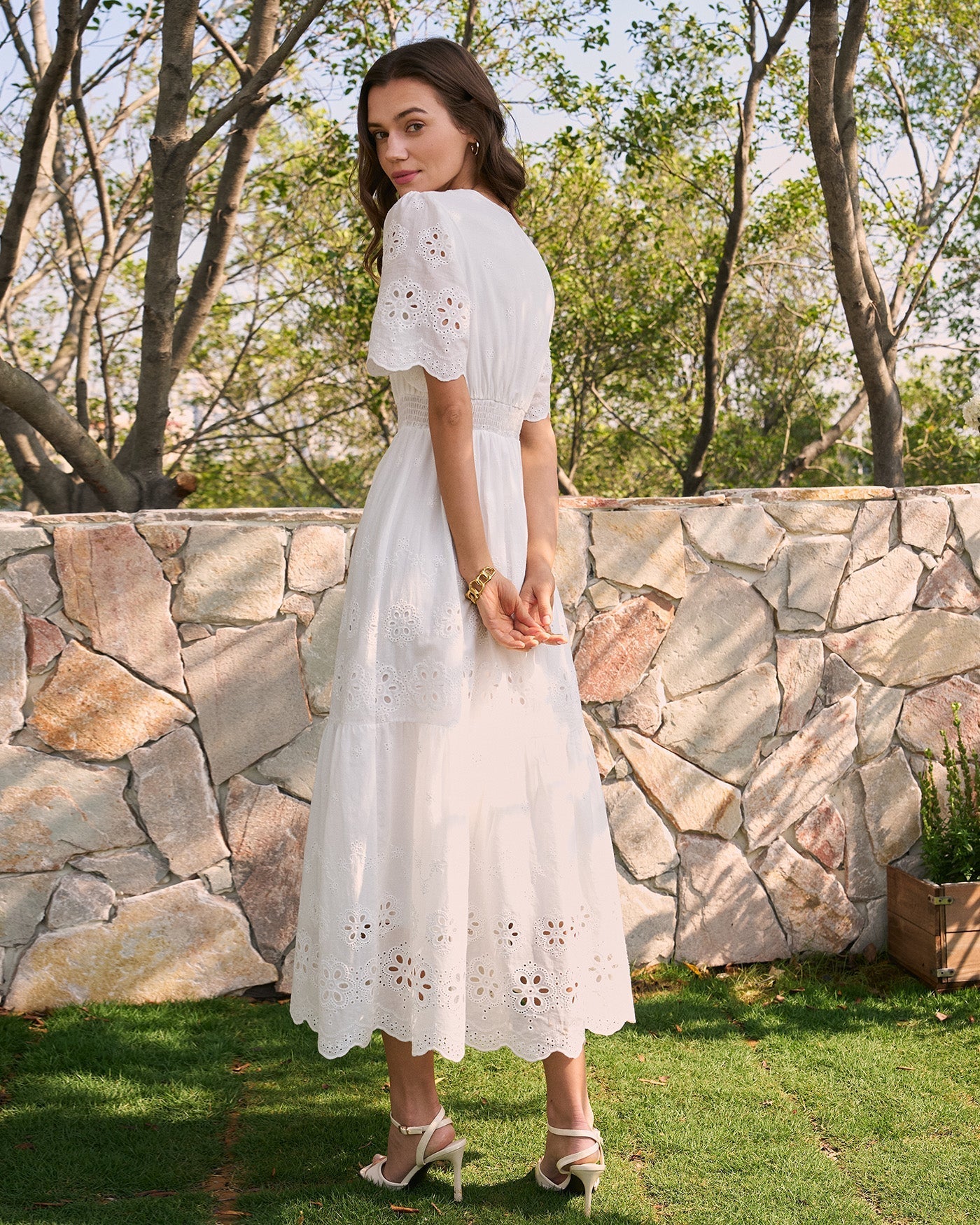 White V Neck Floral Maxi Dress