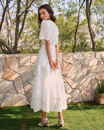 White V Neck Floral Maxi Dress