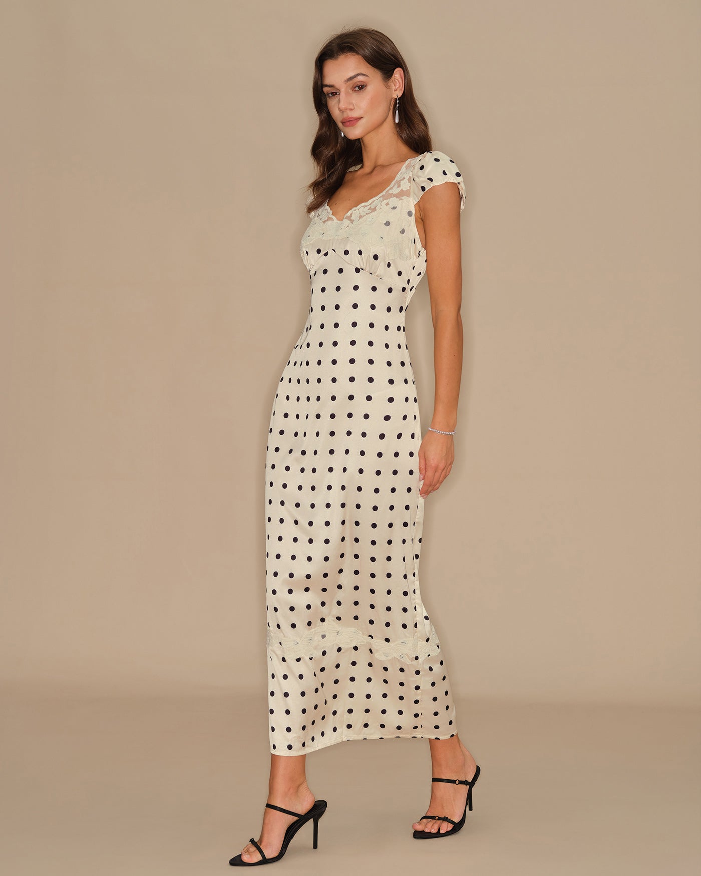 Apricot Polka Dot Lace Maxi Dress