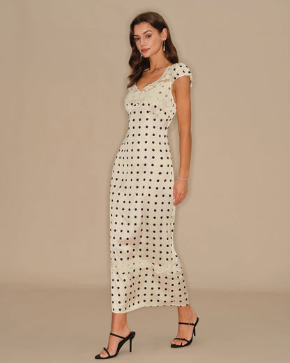 Apricot Polka Dot Lace Maxi Dress