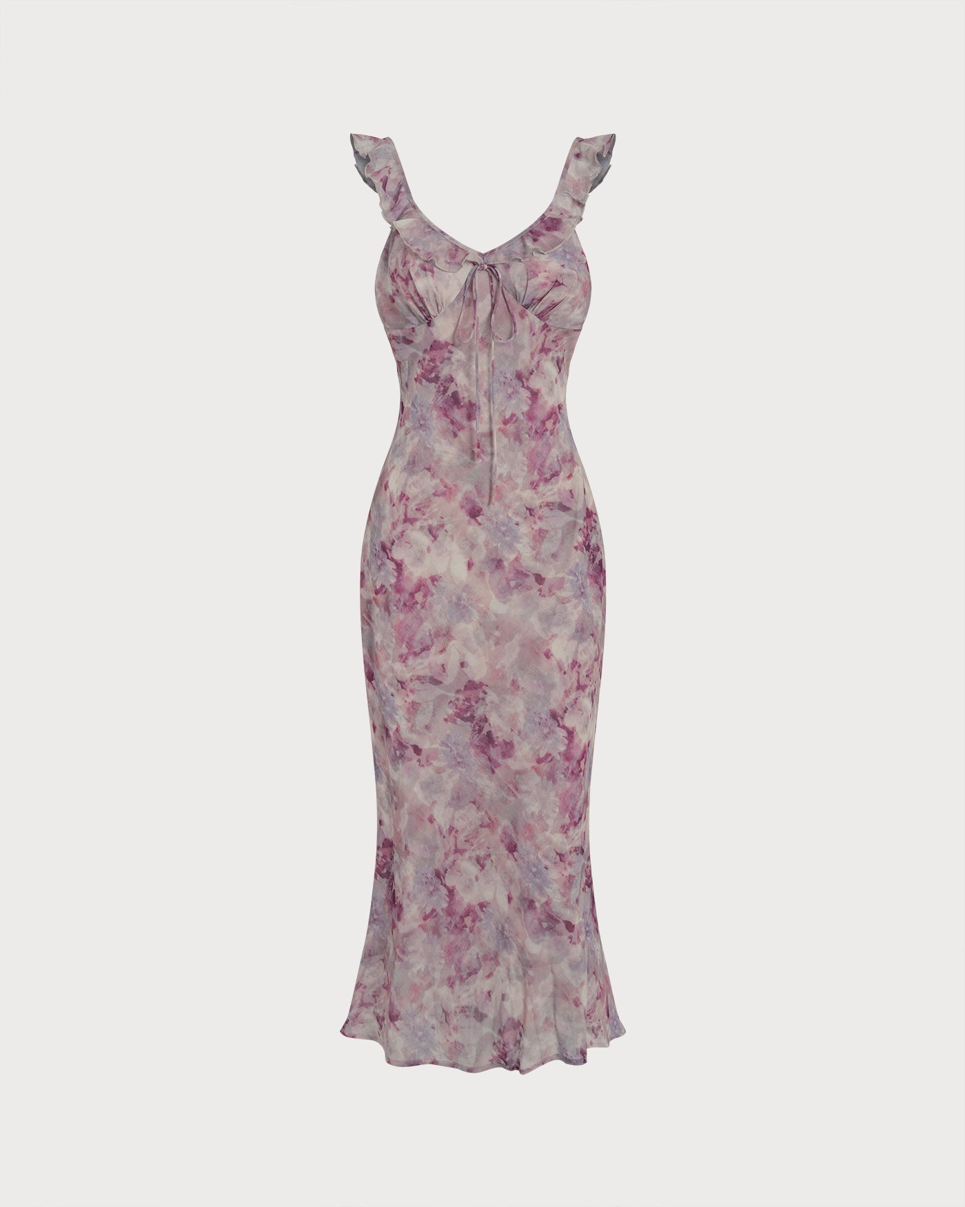 Purple Ruffle A-Line Slip Maxi Dress