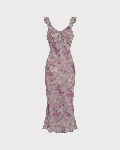 Purple Ruffle A-Line Slip Maxi Dress