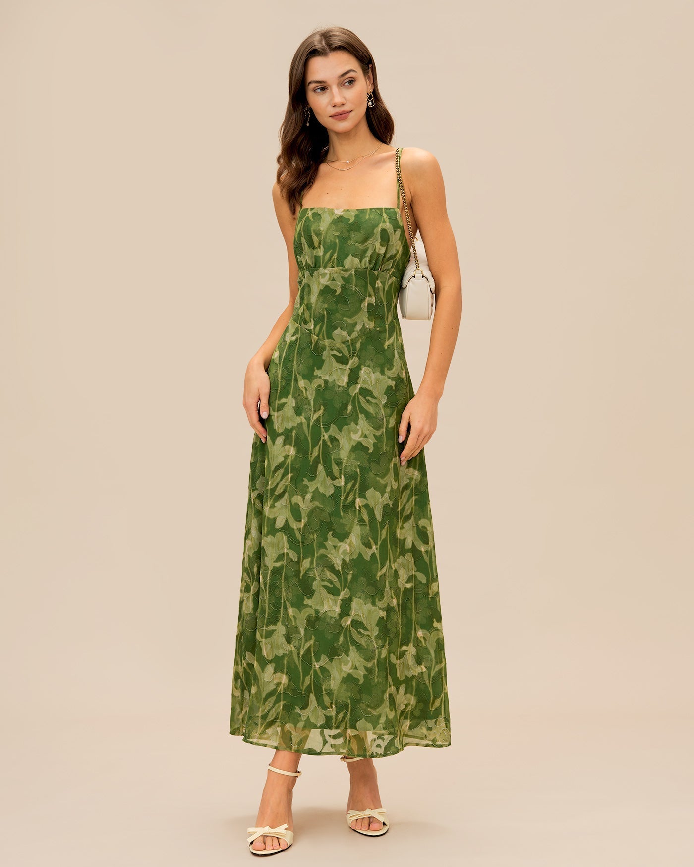 Green Floral X Cross Slip Maxi Dress