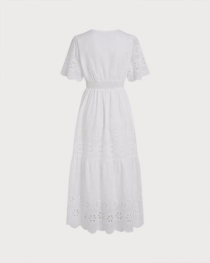 White V Neck Floral Maxi Dress