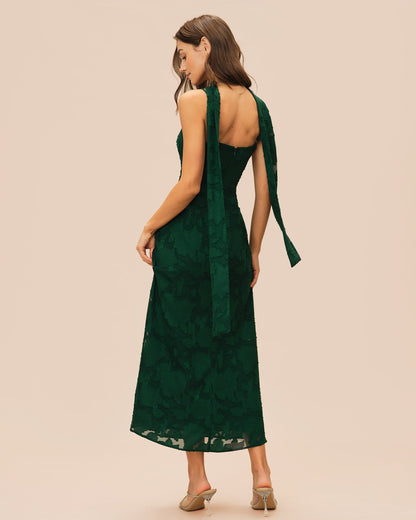 Green Jacquard Slip Maxi Dress