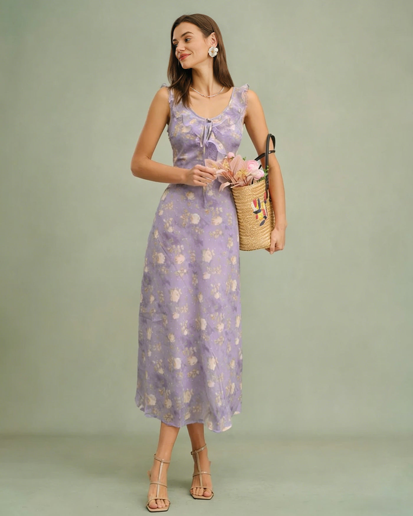 Purple Ruffle Floral Slip Maxi Dress
