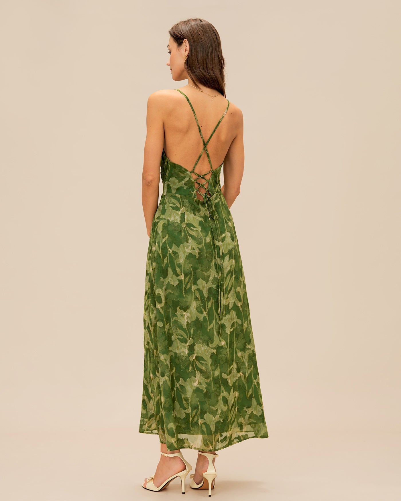 Green Floral X Cross Slip Maxi Dress