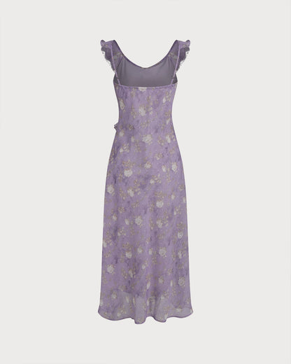 Purple Ruffle Floral Slip Maxi Dress