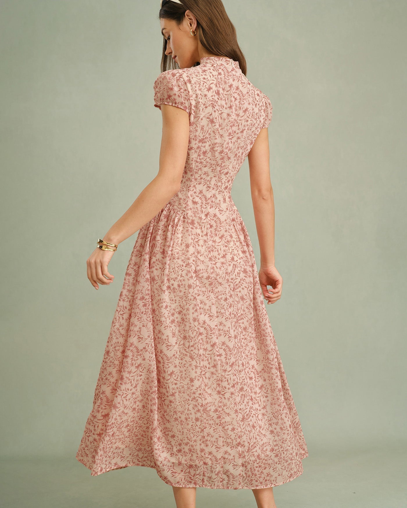 Pink Mock Neck Floral Maxi Dress