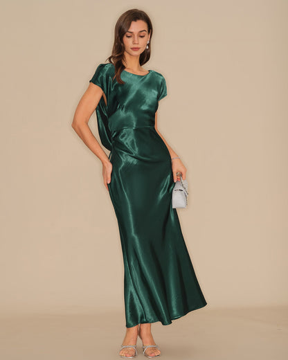 Green Tie Satin Maxi Dress