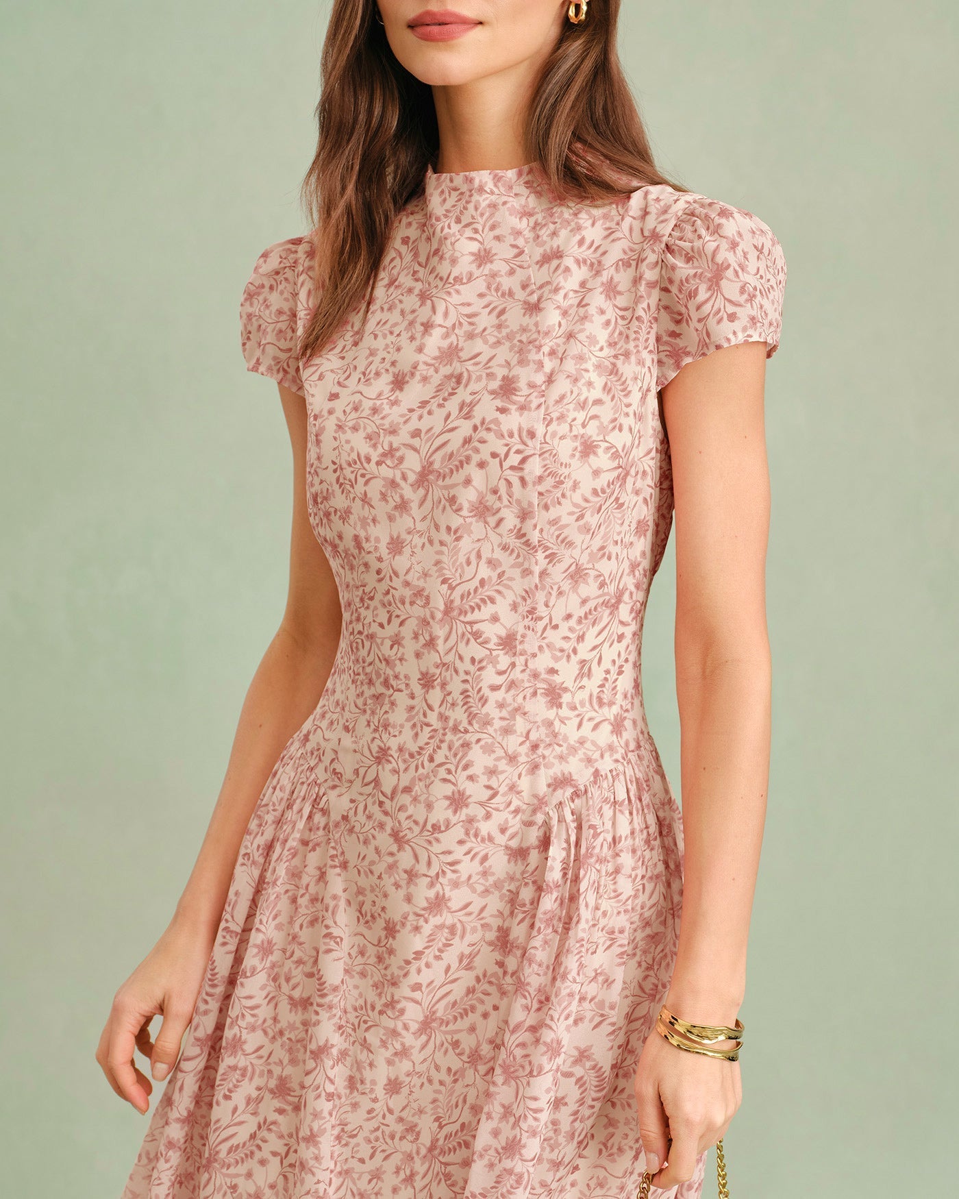 Pink Mock Neck Floral Maxi Dress