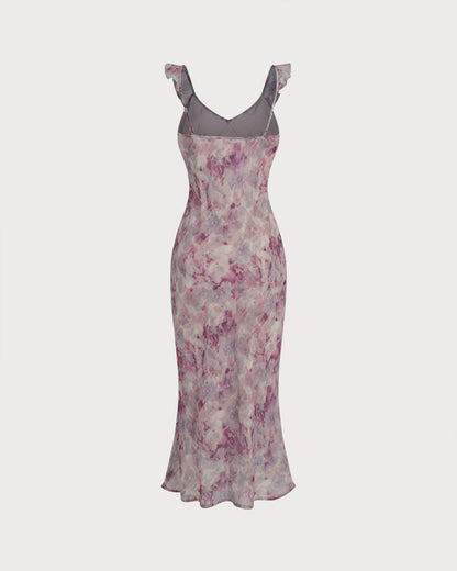 Purple Ruffle A-Line Slip Maxi Dress