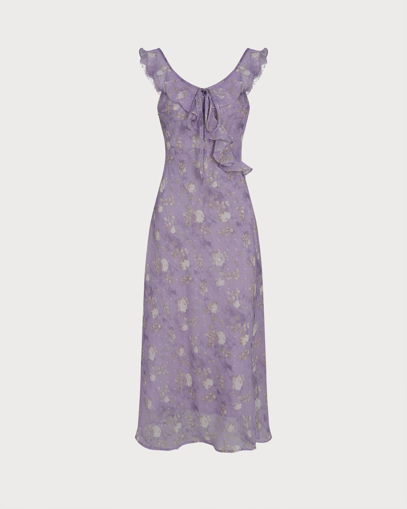 Purple Ruffle Floral Slip Maxi Dress