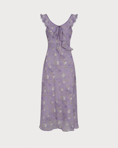 Purple Ruffle Floral Slip Maxi Dress