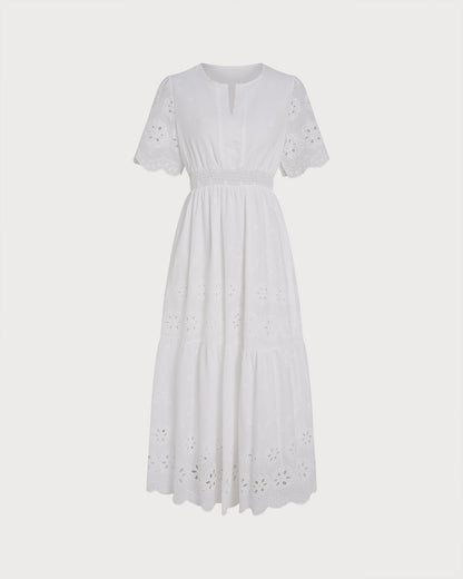 White V Neck Floral Maxi Dress