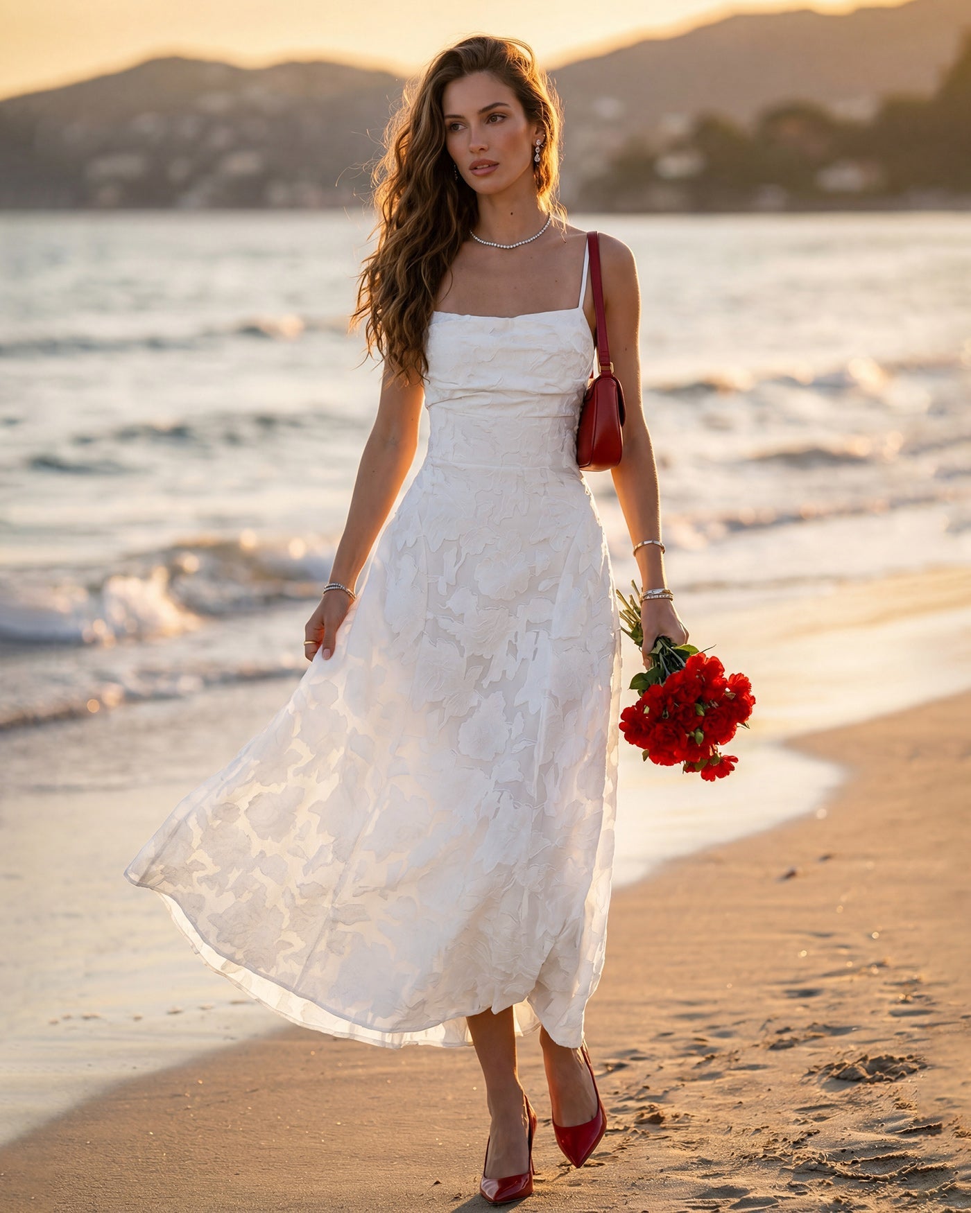White X Cross Jacquard Slip Maxi Dress