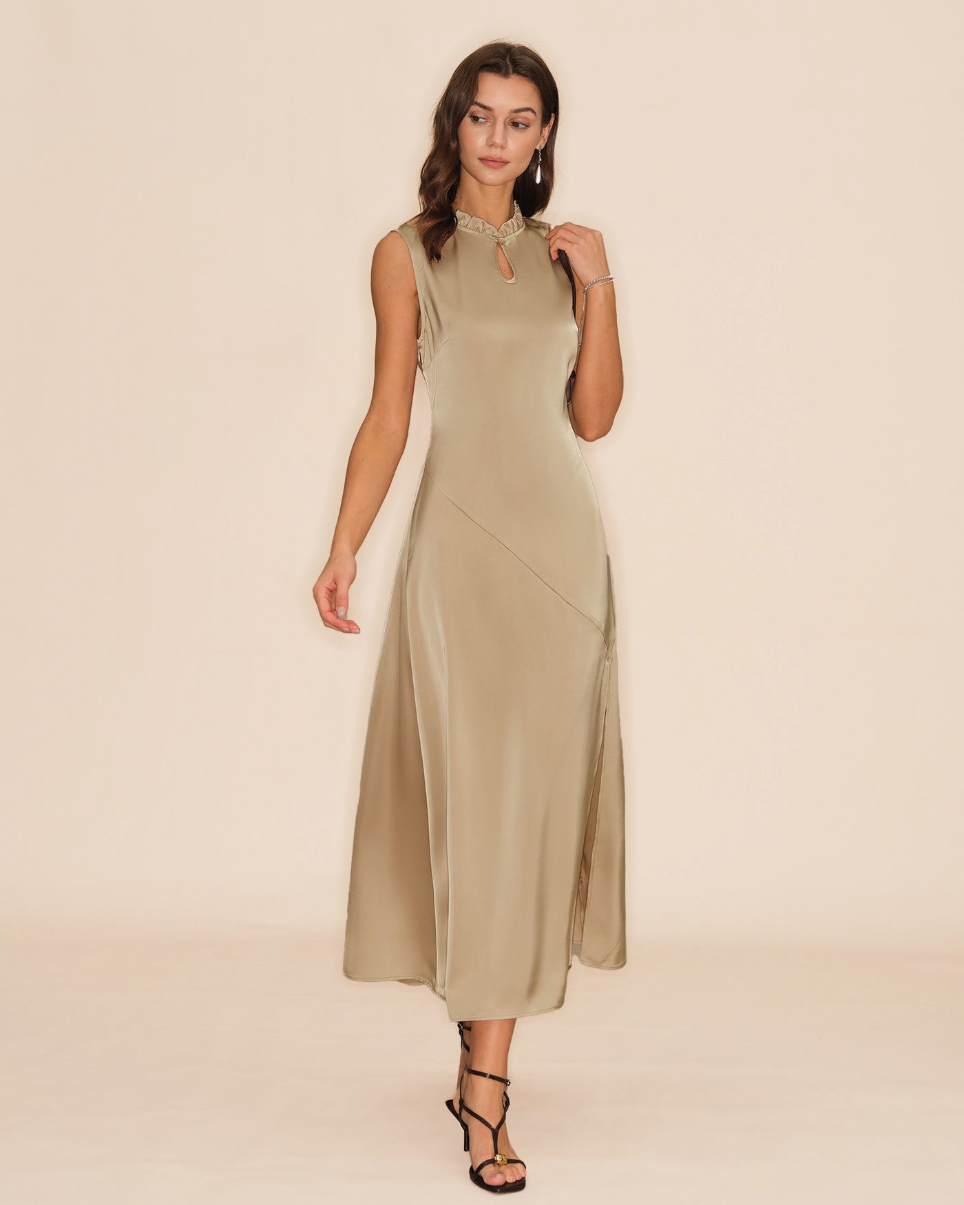 Apricot Ruffled Midi Dress