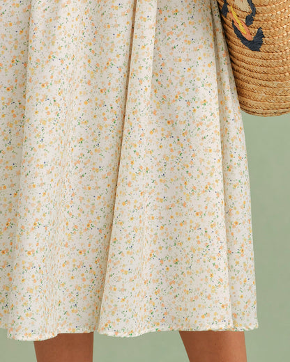 Yellow Sweetheart Neck Floral Slip Midi Dress