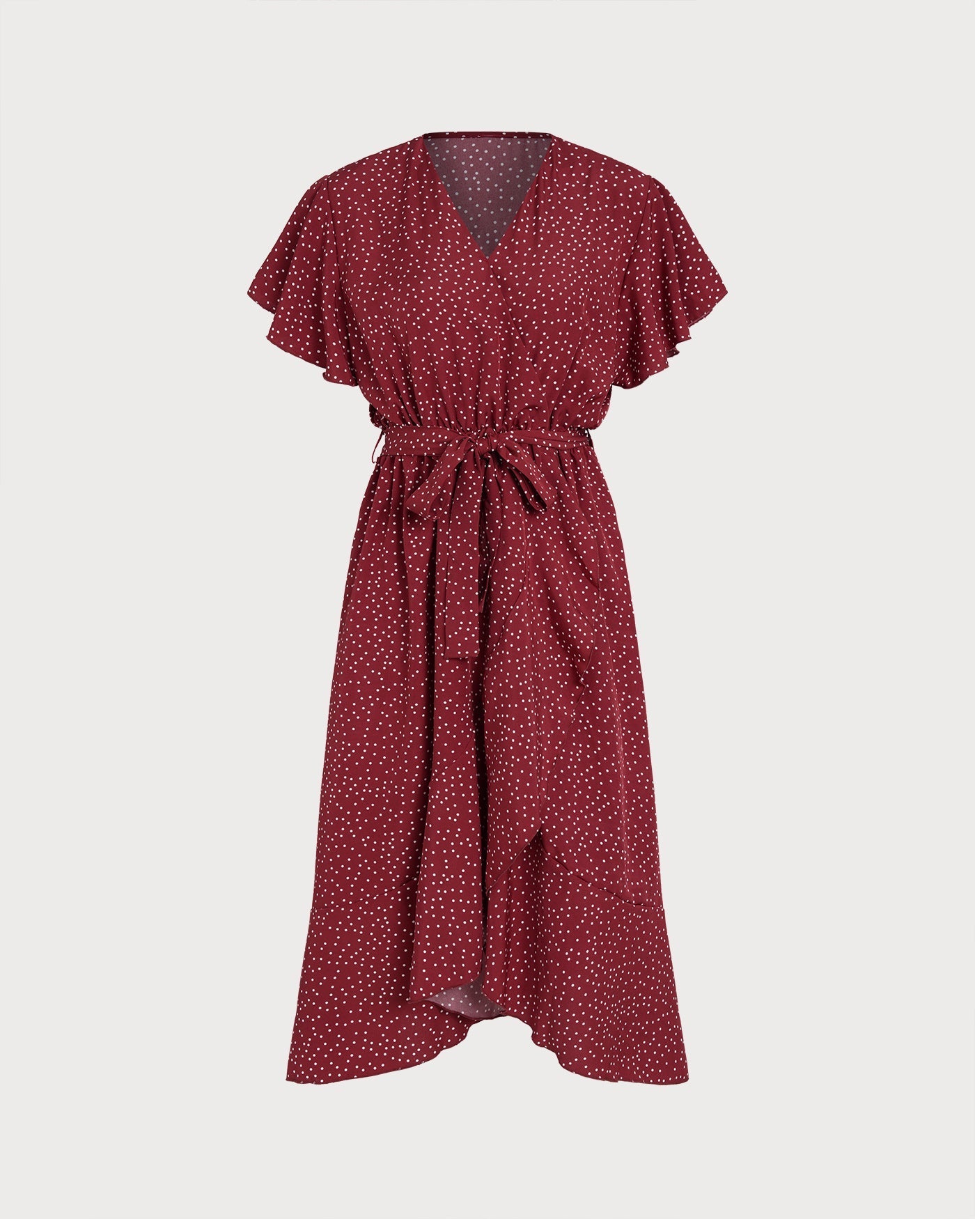 Red Butterfly Sleeve Polka Dot Midi Dress