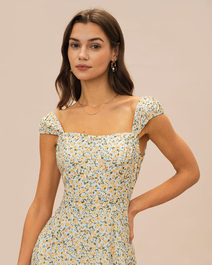 Yellow Floral Midi Dress