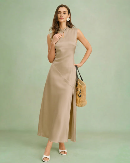 Apricot Ruffled Midi Dress