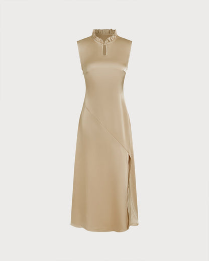 Apricot Ruffled Midi Dress